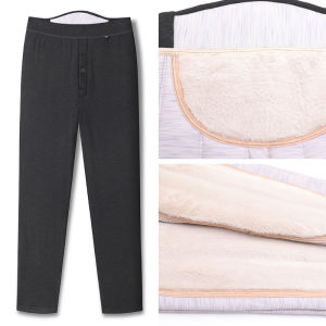 กางเกงขายาวผ้าฝ้ายหนาสำหรับผู้หญิงในฤดูหนาว กางเกงขายาวผ้าขนสัตว์หนาสำหรับใส่กลางแจ้ง กางเกงขายาวทรงตรงเอวสูงสำหรับผู้หญิงวัยกลางคนและผู้สูงอายุ