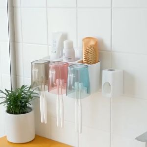 Toothbrush Holder Wall-mounted Storage Toothpaste Squeezer Dispenser Bathroom Organizer Set Decor Stand