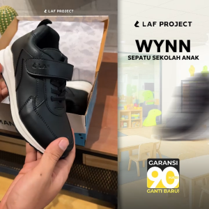Sepatu Anak Laki laki Perempuan Sneakers Sekolah Casual Hitam Putih Black White - Wynn - LAF Project