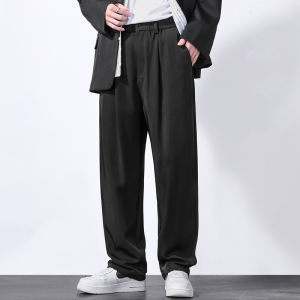 Casual Wide Leg Mens Pants Spring Thin Drape Large Size Straight Cut Long Trousers Youth Fashion Polyester Spandex Blend