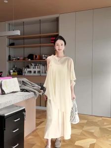 SUSHE | Irregular Chiffon Shawl Silk Halter Dress Set