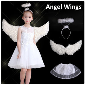 Girls Children Angel Wings Night Fancy Dress Feather Devil Fairy Costumes Party Stage Show Wedding Birthday Cosplay