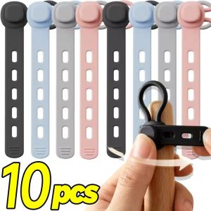 10Pcs Adjustable Silicone Ring Kitchen Tool Handle Binding Belt Reusable Cord Tie with Hook Suspensible Cord Organizer