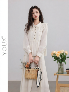 YOUXIANG | Bộ Đồ Mùa Xuân Thoải Mái Tự Nhiên Áo Dài Tay Chân Váy Cao Eo