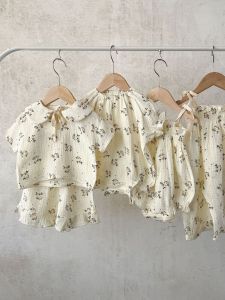 Korean Style Summer Floral Print Halter Neck Short Sleeve Top High Waist Ruffle Shorts Set Womens Fashion Trendy Outfit