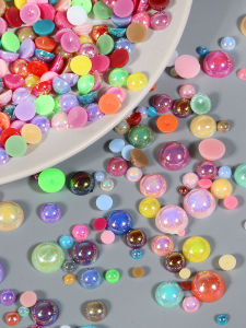 เครื่องประดับ DIY สำหรับทำเครื่องประดับผม ปมตาหมี ครึ่งวงกลม ครึ่งใบ ด้านล่างแบน ลูกปัดมุกสีประทับใจ วัสดุอื่นๆ สีสันสดใส