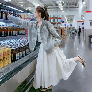 Gray Blue Korean Style Short Embroidered Denim Jacket Womens Loose Slimming Versatile Coat Autumn New Arrival Ladies Fashion