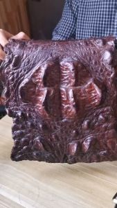 กระเป๋าสะพายขนาด เอ4 เป็นกระเป๋าหนังจระเข้ม้วน สีนํ้าตาลเม็ดมะขาม