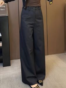 Fashion French Style Advanced Matching Slimming Black Wide Leg Pants