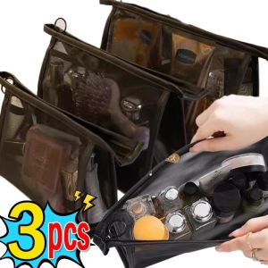 3Pcs Large Capacity Women Mesh Cosmetic Bag: Ultimate Travel Storage Solution