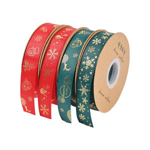The most important part of gift wrapping！Christmas Bronzing Ribbon 22.86m/Roll Red Ribbon for Christmas New Year Party Xmas Tree DIY Decoration Gift Bouquet Packaging Supplies Printed Ribbon Handmade Design DIY Gift Packing Polyester Ribbon