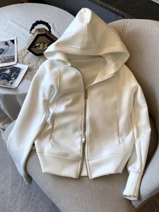 Áo Khoác Cardigan Nỉ Có Khóa Kéo Đôi Áo Khoác Ngoài Thường Ngày Cho Nữ Áo Khoác Ngoài Ngắn Thời Trang Mùa Thu 2025 Áo Khoác Có Mũ Trùm Đầu