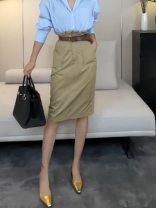 High Waist Khaki Color Slim Fit Wrap around Midi Skirt for Women Straight Cut Autumn New Style Versatile Skirts Commute Korean Style