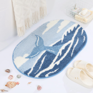 VIKAMA Oval Ocean Print Floor Mat Bathroom Anti Slip Carpet Bedroom Foyer Floor Mat Home Decoration