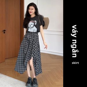 YUEZHONGWEI | Áo thun tay ngắn cổ tròn dáng rộng phong cách Mỹ cổ điển hoạt hình cho nữ mùa hè thiết kế áo thun tay lửng thoải mái thường ngày