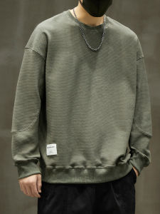 Military Green Sweatshirt Mens Loose Long Sleeve round Neck Base Shirt Spring Autumn New Style Casual Comfortable Cotton Tee