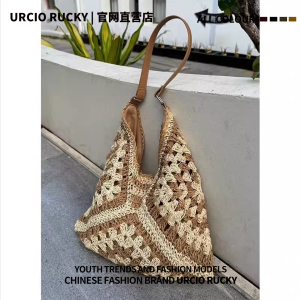 Casual Beach Straw Woven Bag Womens Large Capacity Tote Bag Summer Vacation Handbag Soft Magnetic Buckle Closure Shopping Bag