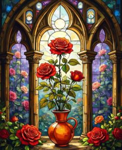 Kayou | DIY Oil Painting By Numbers Kit Stained Glass Red Roses Acrylic Paint By Numbers Diy Numbers Painting Art on Canvas By Numbers