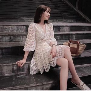 0965 Monica Lace Wrap Dress Elegant Premium Lace Gaun Pesta Kondangan