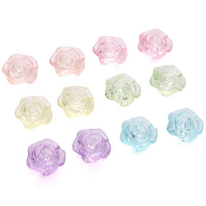 24Pcs 18mm Acrylic Transparent Colorful Rose Flower Beads Charms for Jewelry Making DIY Bracelet Keychain Phone Chain Accessories