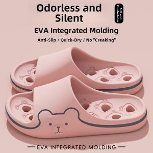 Bathroom Slippers Womens Summer Indoor Home Leak Quick Dry Anti-Slip Odor Resistant Shower Hole Cool Slippers Sweet Style EVA