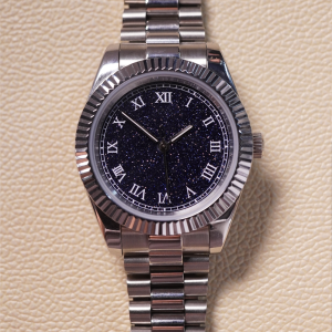 41mm Luxury Men Automatic Watch Miyota 8215 Blue Sandstone Starry Dial Roman Numeral Fluted Bezel Mechanical Wristwatch