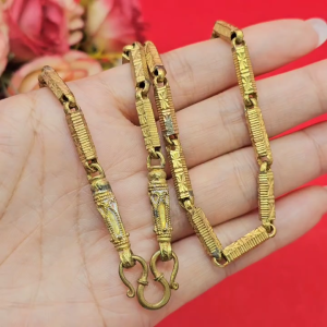 สร้อยคองานดิบทองเหลืองลายปล้องอ้อยตัดลายหัวจรวด ความยาว 25 นิ้ว งานดิบไม่ได้ชุบ ทองเหลืองโบราณ งานดิบไม่ได้ชุบ พร้อมส่ง