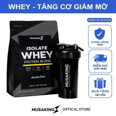 Bột Sữa Whey Protein Isolate Blend Musaking Tăng Cơ Giảm Mỡ Chocolate Vanilla Túi 500g + Tặng bình lắc Shaker 600ml