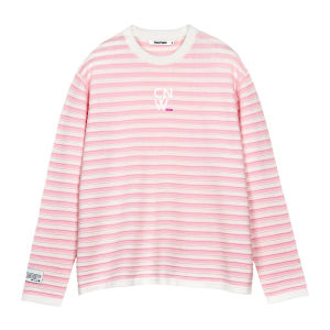 เสื้อสเวตเตอร์คอตตอนหลวมๆ สไตล์ลำลอง CANOTWAIT สำหรับผู้ชายและผู้หญิง ลายทาง 3 มิติ ทรงหลวม สวมใส่ได้หลากหลาย