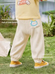 Designer Baby Boys Pants Spring Long Trousers Childrens Casual Wear Elastic Waist Cotton Blend Fabric Spring Autumn Seasonal Wear