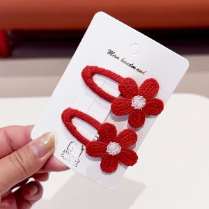 Red Embroidered Strawberry Mushroom Fabric Hair Clip for Girls Hair Accessories Headwear Childrens Fashion Hairpins BB Pins