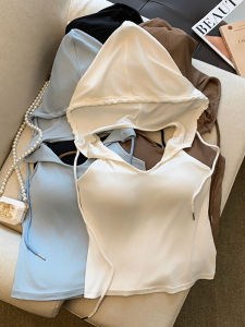 Sweet Cool Style Womens Vest Top with Chest Pad Outdoor Wear Sleeveless Hooded Summer New Arrival Korean Version Slim Fit