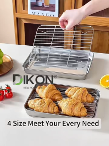Stainless Steel Baking Tray with Removable Cooling Rack Set Non-stick Chips Basket Baking Dish Grill Mesh BBQ Tray