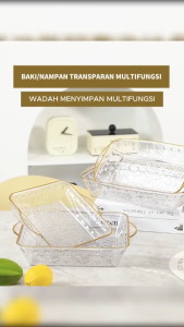 Baki Nampan Saji Plastik Transparan Motif Food Grade Lis Gold Mewah Wadah Makanan Serbaguna
