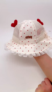 Kids Sun Hat Bucket Style Mesh Breathable Fisherman Cap Cute Loveheart Design Toddler Summer Topi Budak