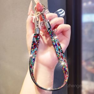 Luxury Crystal Wide Strap Phone Lanyard Fashionable Versatile Womens High End Keychain Holder Anti-Loss Mobile Phone Case Cover Chain