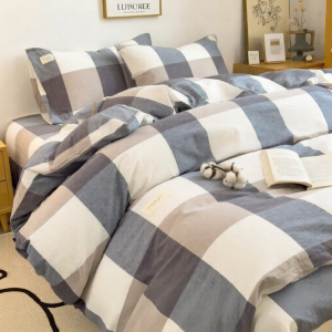 Solid Color Flannel Washed Cotton Bedding Set