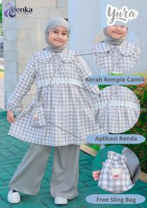 Leenka Oneset Yura Setelan Kulot Anak Perempuan 3in1 Free Hijab Sling Bag Mini