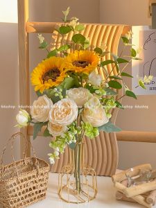 Centerpieces ตกแต่งดอกทานตะวันประดิษฐ์สไตล์โมเดิร์น ผ้าไหม การจัดดอกไม้สําหรับห้องนั่งเล่นและห้องรับประทานอาหาร