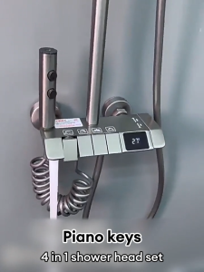 DEG 4 in 1 Shower Set System with Digital Control Panel Adjustable Overhead and Handheld Showerheads