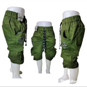 Celana Chinos Pendek Anak Stretch Melar 4-15 Th Cargo PDL Army