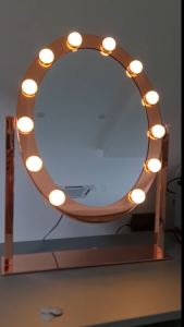 กระจกแต่งหน้ามีไฟ Futze Hollywood ทรงวงรี ขนาดใหญ่ สีขาว หรี่แสงได้ ปรับระดับสีได้ พร้อมไฟ แต่งหน้า