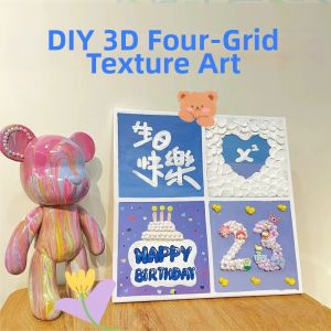 Sculptured Four-grid Hand-painted Picture Birthday and Valentines Day Gift Quartz Sand Acrylic Texture