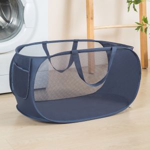 Collapsible Laundry Basket Dirty Clothes Basket Household  Folding Laundry Basket Durable Mesh Laundry Hamper With Side Pocket