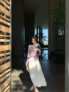 Chen Dayu High Waist Midi Skirt Womens Summer Half-length A-line Gown Flowing White Pleated Gossamer Korean Style Commute
