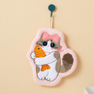 Cute cat hand towel hanging type absorbent small square towel for kitchen and household use