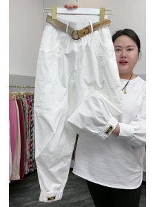 Quần Dài Công Sở Harlan Rộng Rãi Cho Nữ Mùa Hè Đa Năng Quần Dài Cotton Polyester Cạp Cao Quần Dài Thường Ngày