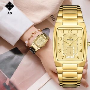 WWOOR 2024 Vàng Đồng Hồ Nữ Vòng Tay Inox Chuyển Động Thạch Anh Chống Nước Mặt Vuông Đồng Hồ Đeo Tay Nữ Thời Trang & Thông Thường