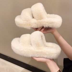 Korean Style Womens Slippers Outdoor Wear Thick Bottom Fur Slippers Spring Summer Autumn Winter Fashion Trend Casual Slip-On