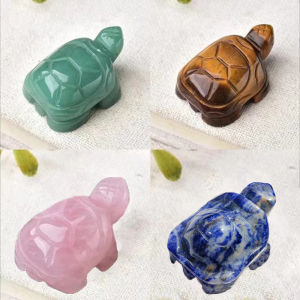 Turtle Carving Crystal Animal Ornament Rose Quartz Green Tigers Eye Natural Crystal Turtle
